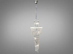 Каскадна кришталева люстра на 21 лампу, хром
