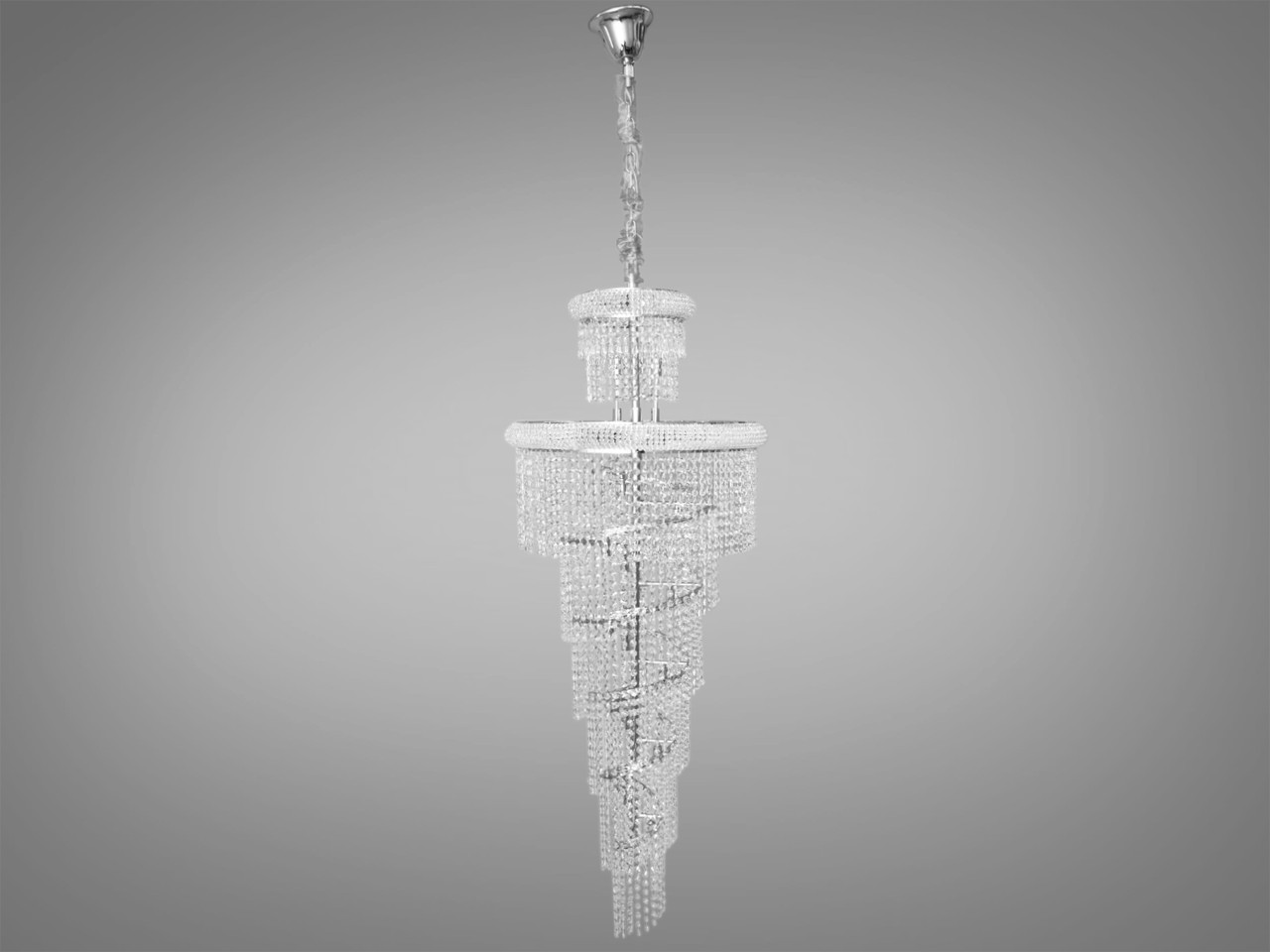 Каскадна кришталева люстра в великий зал, 33 лампи, хром, фото 1