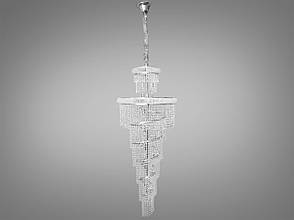 Каскадна кришталева люстра в великий зал, 33 лампи, хром