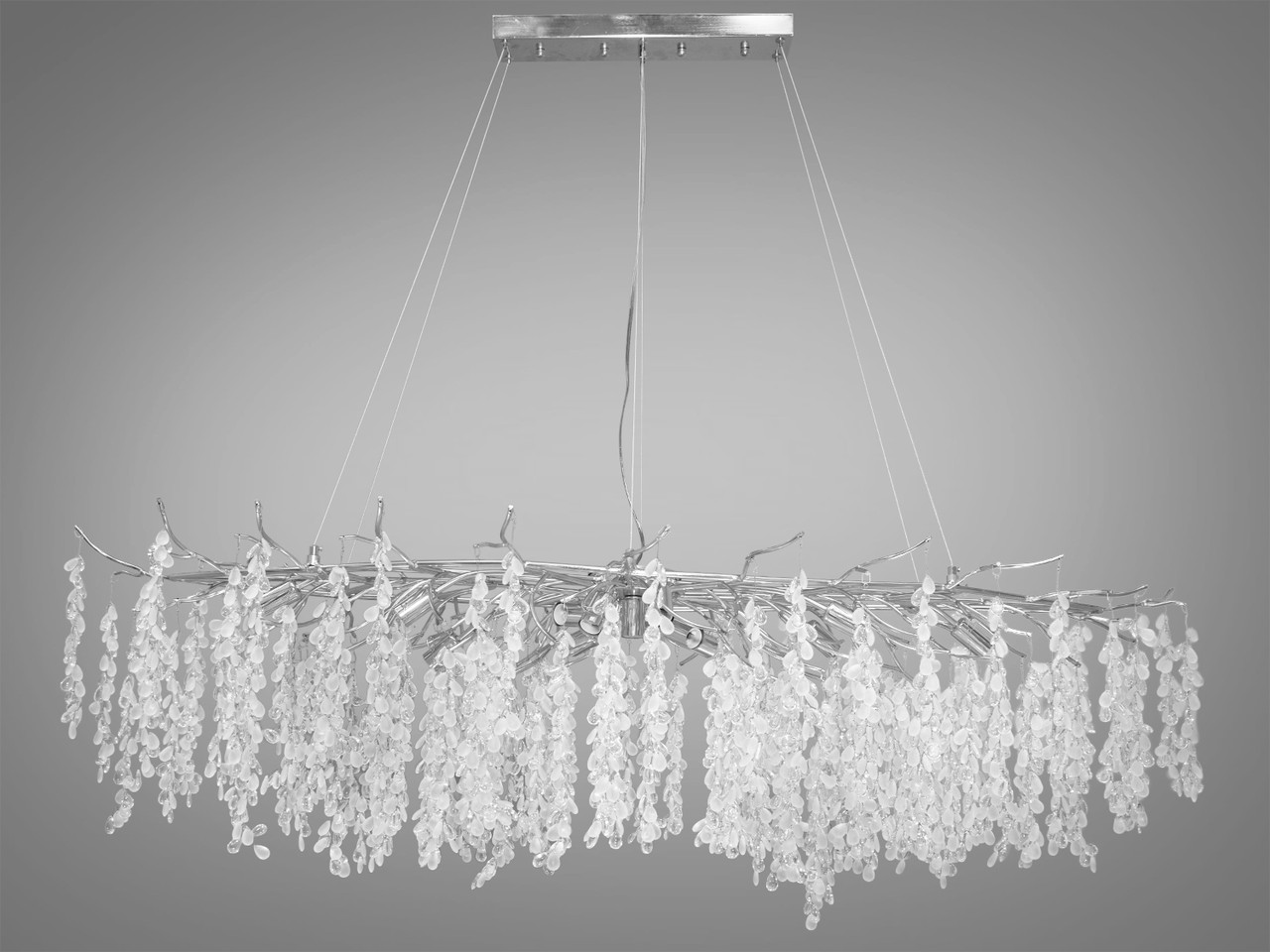 Алюмінієва кришталева люстра "Гліцинія" витягнутої форми,15 ламп, хром, фото 1