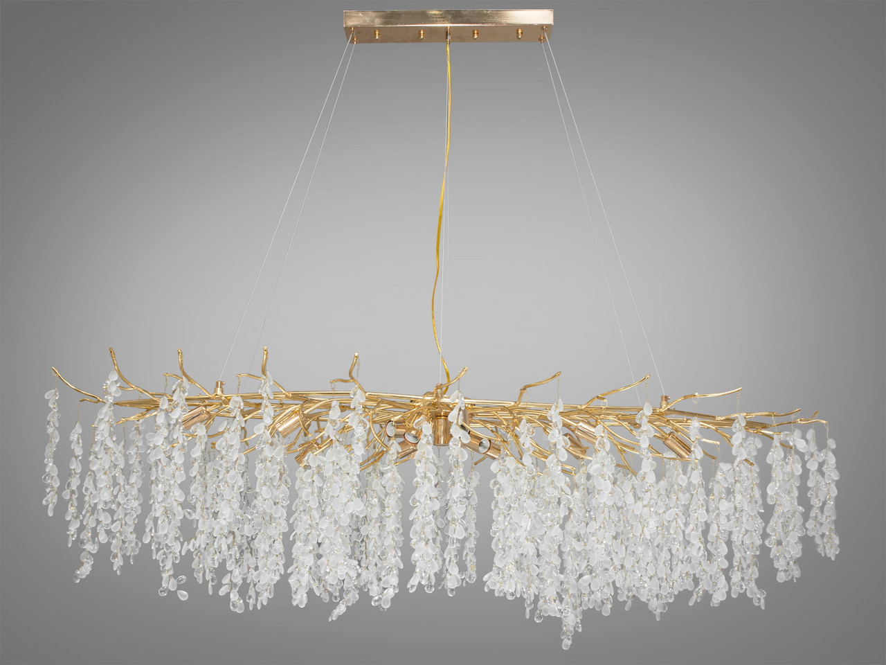 Кришталева люстра "Гліцинія" витягнутої форми, 15 ламп, золото, фото 1