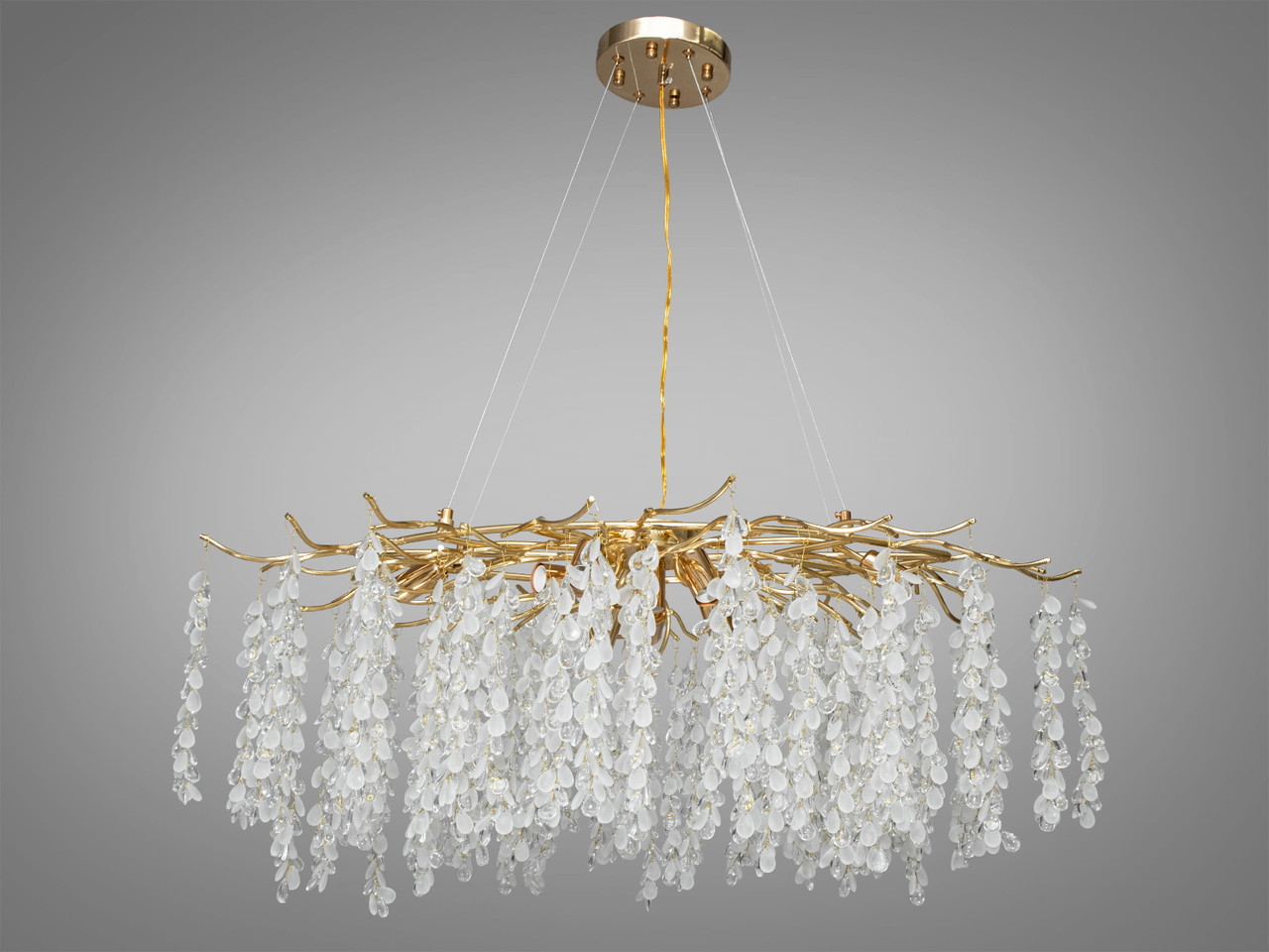 Золотиста кришталева люстра Гліцинія витягнутої форми, 10 ламп, фото 1