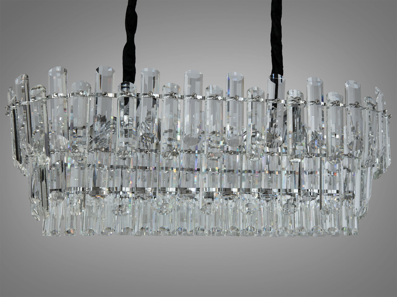 Кришталева підвісна люстра овальної форми на 8 ламп, хром, фото 1