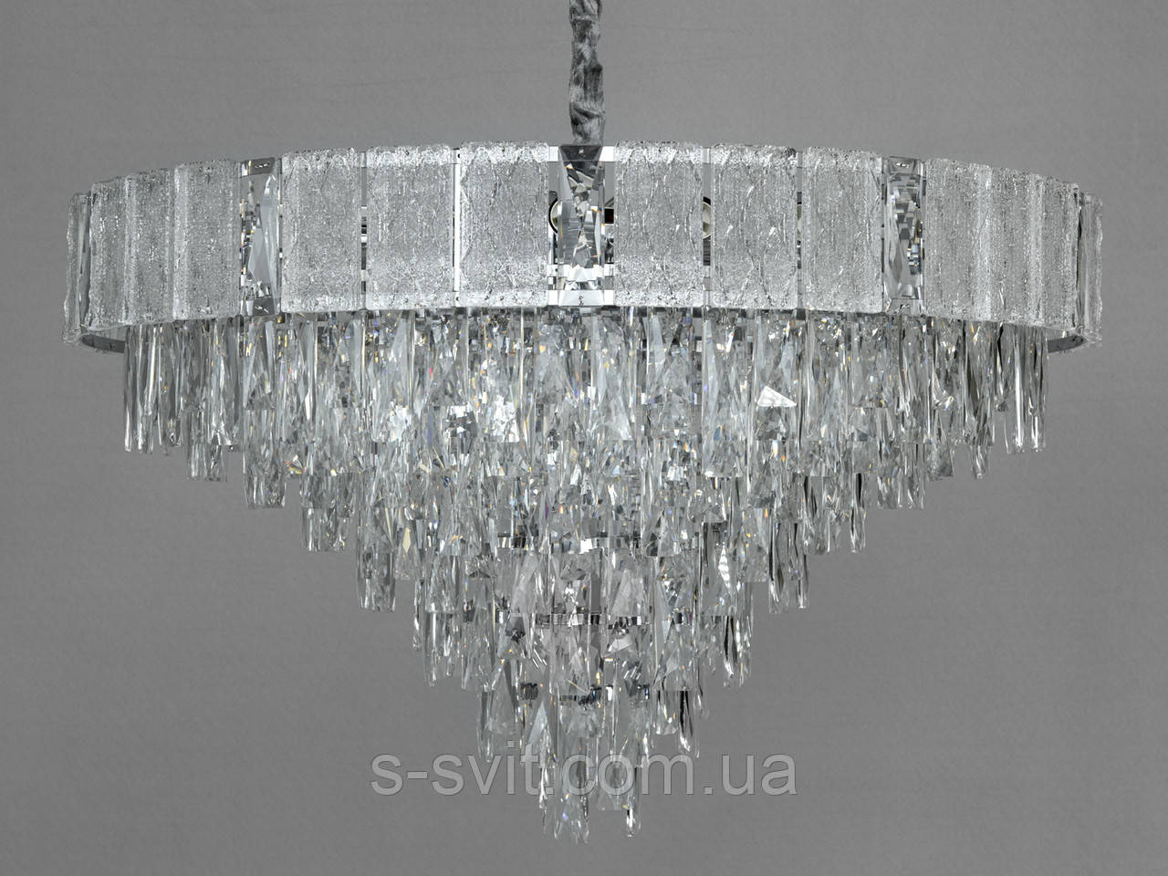 Сучасна кришталева люстра в вітальню, 18 ламп, хром, фото 1