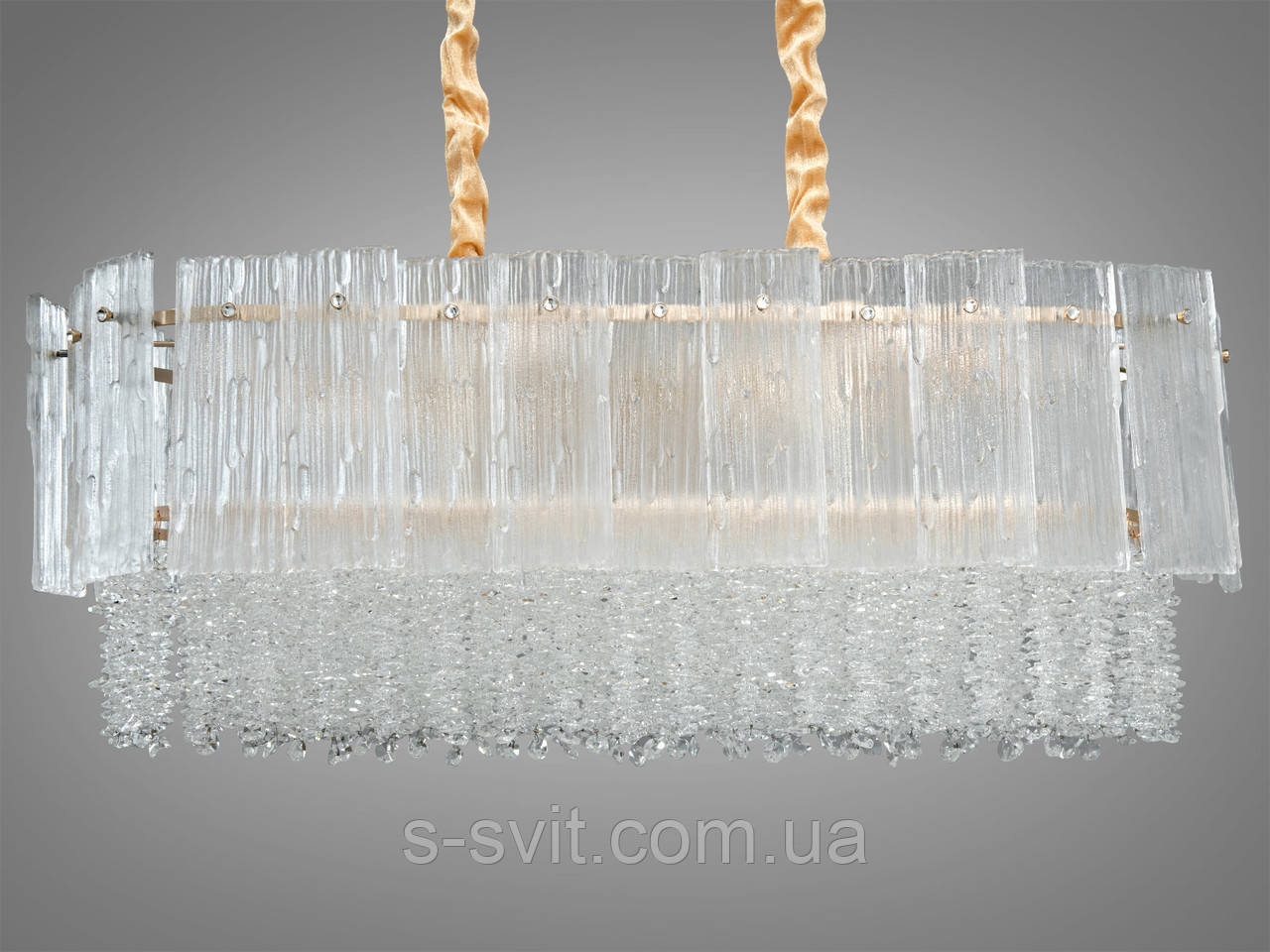 Кришталева люстра овальної форми на 10 ламп, золотиста, фото 1