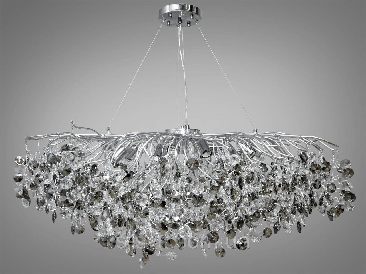 Кришталева люстра з алюмінієвими гілками видовженої форми на 14 ламп, фото 1