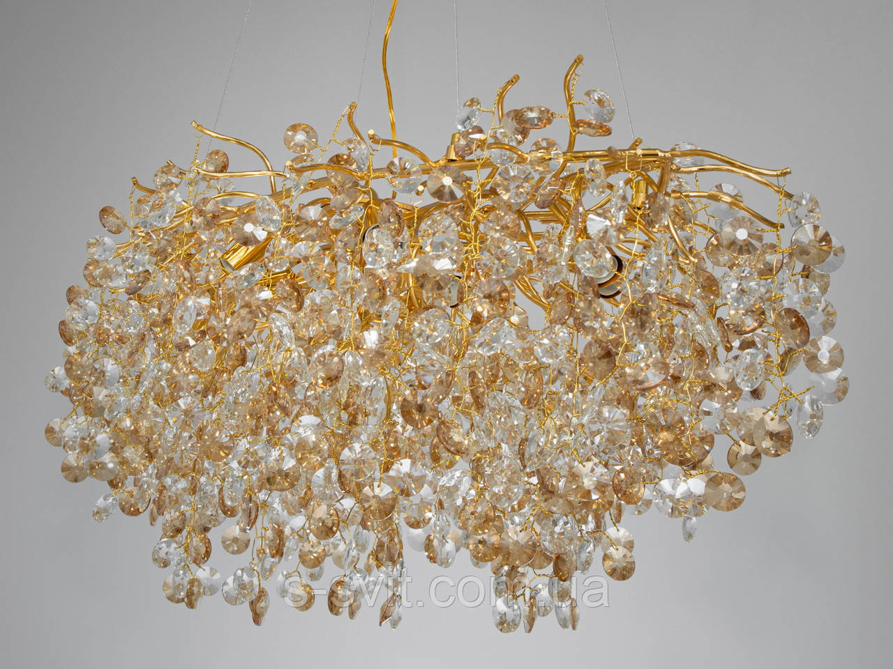 Роскошная золотая люстра на тросах: 12-ламповая модель S-svit