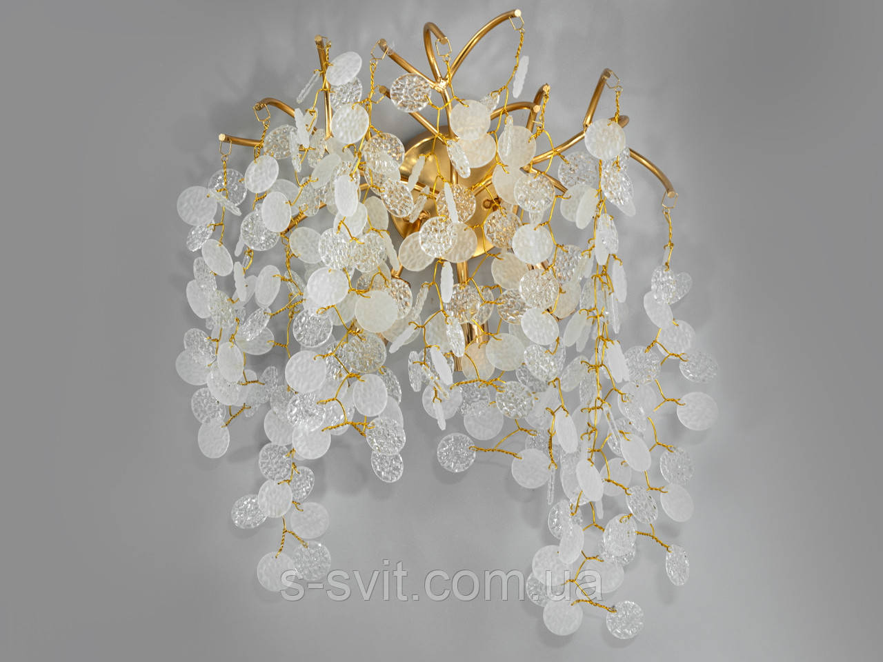 Світильник сателіт до кришталевих люстр на три лампи, золотистий, фото 1