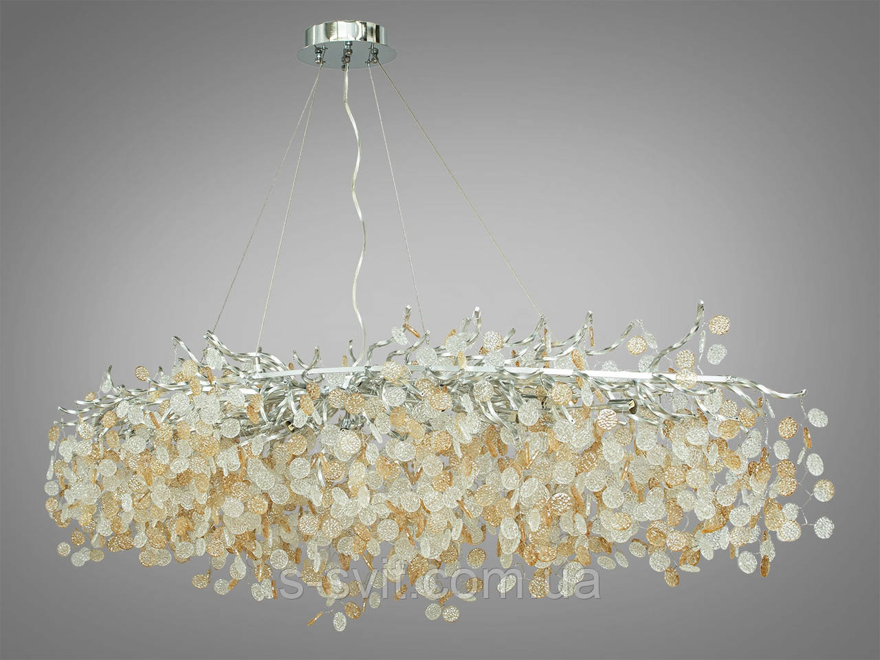 Кришталева люстра видовженої форми під 14 ламп, золотиста, фото 1