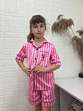 Стильна дитяча шовкова піжама рубашка шорти з вишивкою, фото 2
