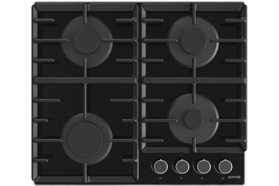 Gorenje Варильна поверхня газова на склі, 60см, чавун, чорний, фото 1