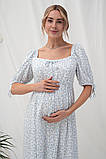Сукня зі штапелю для вагітних та годування BRIELLA блакитні квіти на білому, фото 4