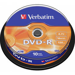 Диск DVD Verbatim 4.7Gb 16X CakeBox 10шт 43523 smart