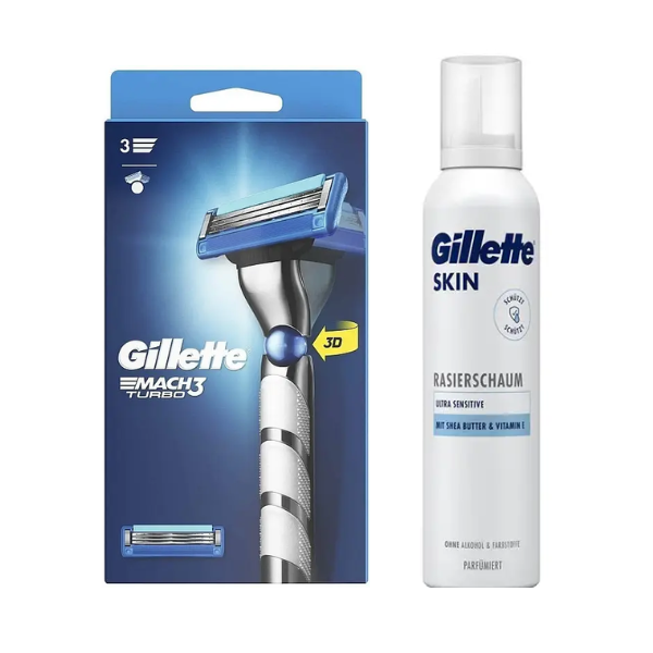 Станок для гоління Gillette Mach3 Turbo 3D Motion (1 картридж) + Gillette Skin Ultra Sensitive Піна для гоління