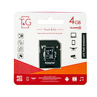 Картка пам'яті T&G microSDHC 4 GB Class 10 + адаптер, флешка мікро sd для відеореєстраторів