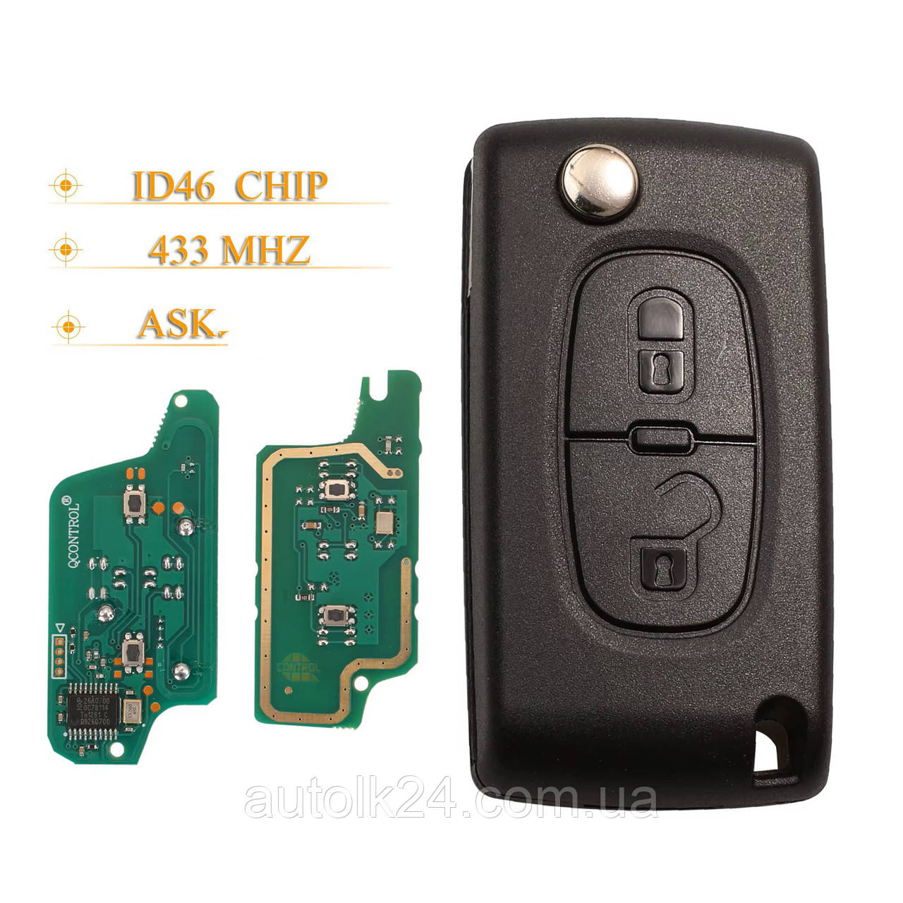 Викидний ключ 2 кнопки для Peugeot 433Mhz(ASK) chip id46