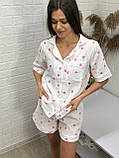 Муслінова жіноча піжама рубашка шорти у рожеве сердечко, фото 4
