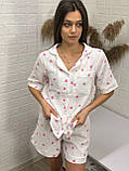 Муслінова жіноча піжама рубашка шорти у рожеве сердечко, фото 5