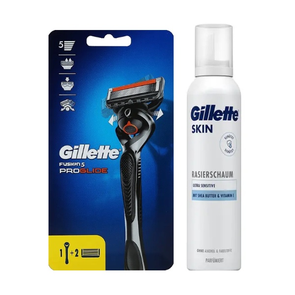 Станок для гоління Gillette Fusion ProGlide 2 картриджа Flexball + Gillette Skin Ultra Sensitive Піна для гоління 240 г