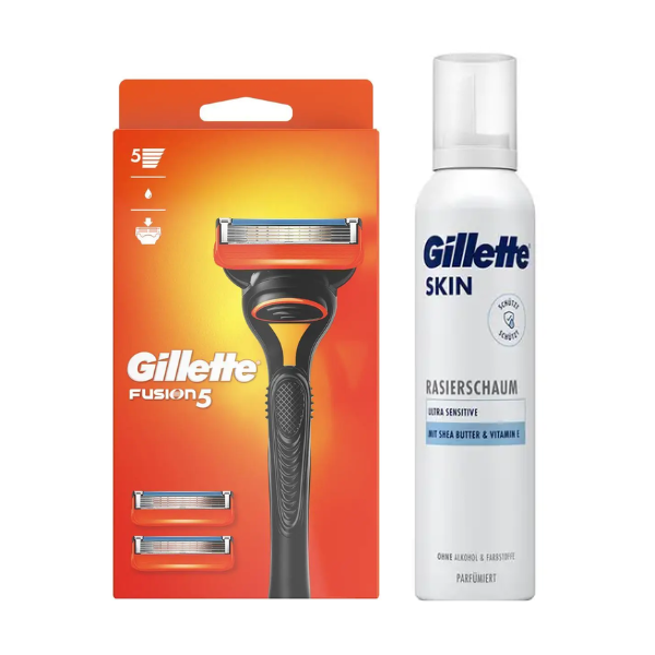 Станок для гоління Gillette Fusion 5 (3 касети) + Gillette Skin Ultra Sensitive Піна для гоління для надчутливої шкіри 240 г