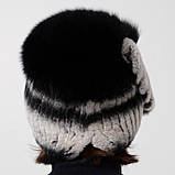 Зимова жіноча шапка з хутра натурального кролика з пісковим помпоном "Спіраль", фото 4