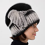 Зимова жіноча шапка з хутра натурального кролика з пісковим помпоном "Спіраль", фото 3