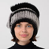 Зимова жіноча шапка з хутра натурального кролика з пісковим помпоном "Спіраль", фото 2