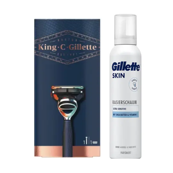 Станок для гоління Gillette King C (1 картридж) + Gillette Skin Ultra Sensitive Піна для гоління для надчутливої шкіри 240 г