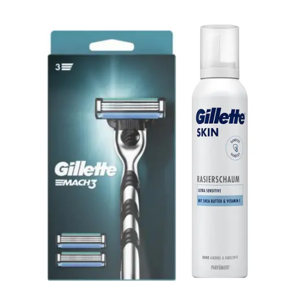 Станок для гоління Gillette Mach3 (3 касети) + Gillette Skin Ultra Sensitive Піна для гоління для надчутливої шкіри 240 г