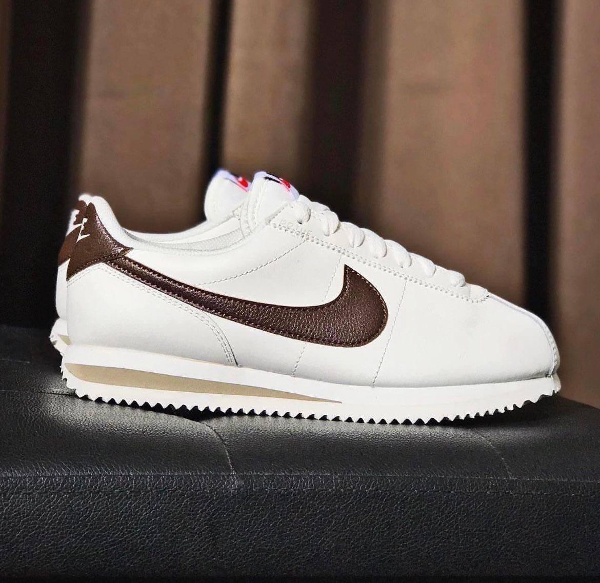 Жіночі кросівки Nike Cortez Beige Brown cacao wow Найк Кортез низькі бежеві з коричневим шкіряні демісезон