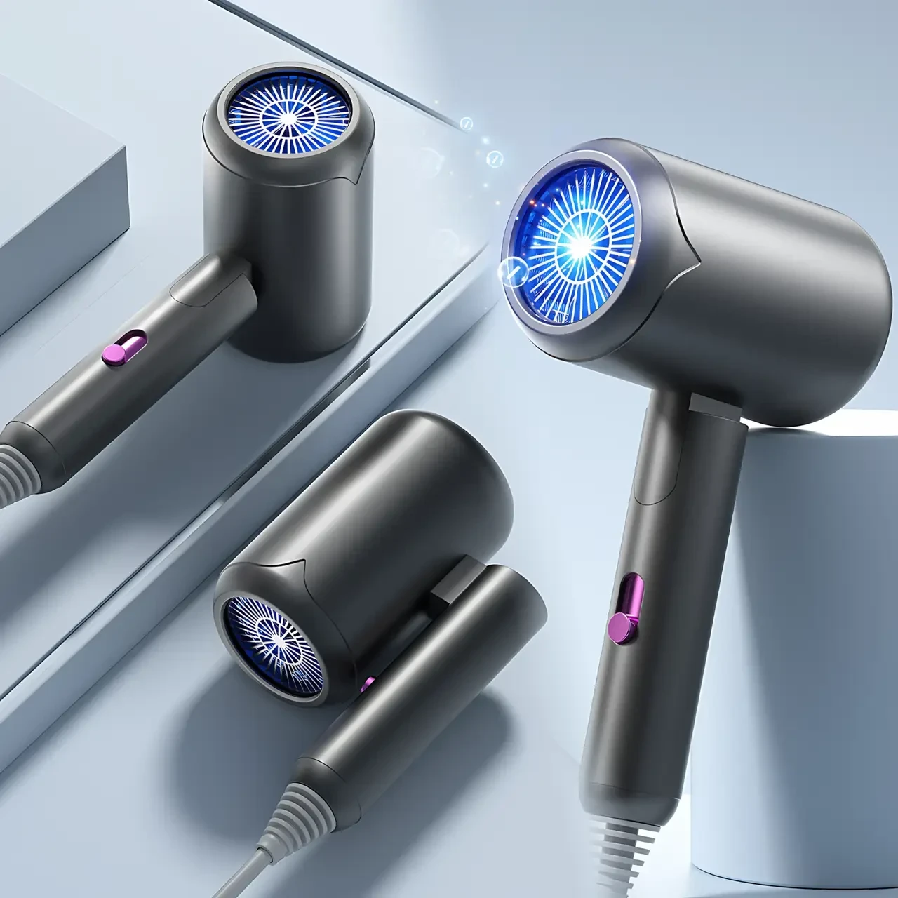 Фен для волос складной стайлер Air Blower мощность 1800 Вт 3 скорости ионизация серый LY-811