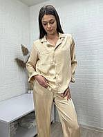 Стильна жіноча піжама шовк рубашка штани з воланами
