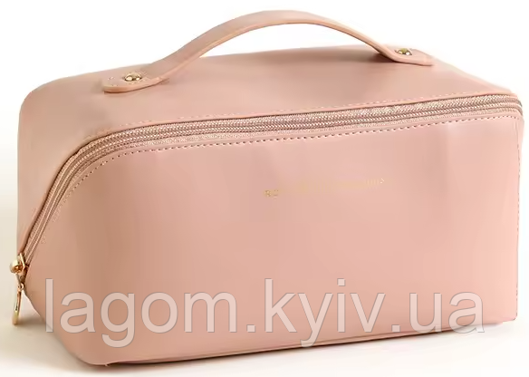 УЦІНКА! Жіноча стильна косметичка Cosmetic Bag рожева з еко-шкіри, кейс для косметики, дорожня сумочка, фото 1