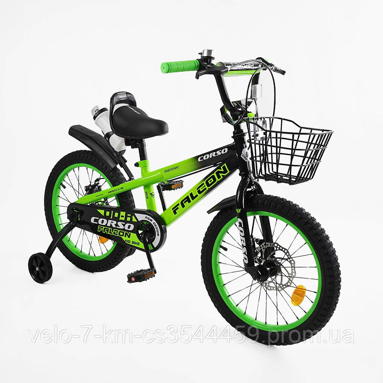 Дитячий двоколісний велосипед Corso Falcon 18" дюймів FL-18057 (1) сталь, дискові гальма, кошик, зібраний на 85%