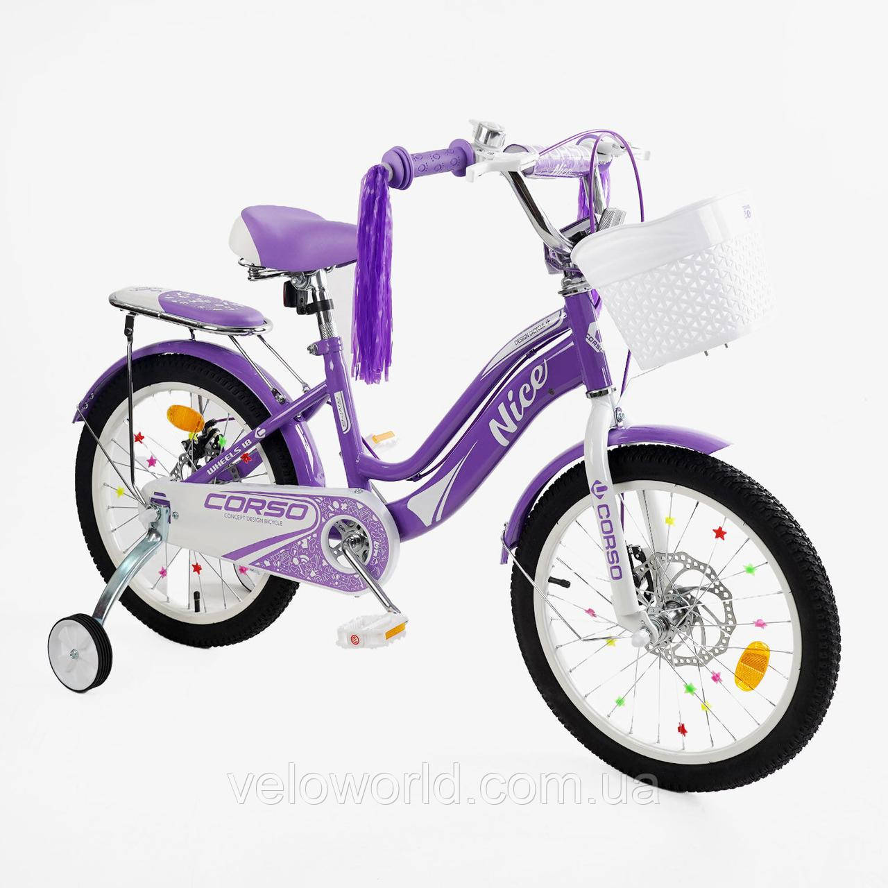 Дитячий двоколісний велосипед Corso Nice 18" дюймів NC-18100 (1) сталь, дискові гальма, кошик, зібраний на 85%
