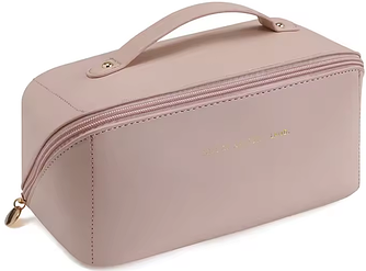 Жіноча стильна косметичка Cosmetic Bag рожева з еко-шкіри, кейс для косметики, дорожня сумочка