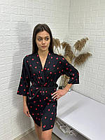 Халат шовк на запах принт сердечко