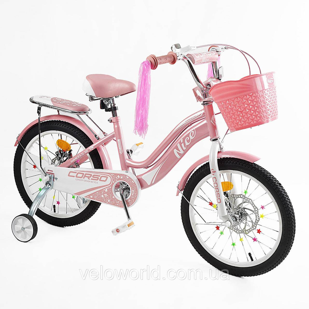 Дитячий двоколісний велосипед Corso Nice 18" дюймів NC-18112 (1) сталь, дискові гальма, кошик, зібраний на 85%