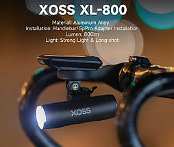 Передній велоліхтар XOSS XL800 (800 Lumen, 2600 mAh) велофара алюміній від USB type-c, фото 3