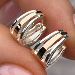 Срібні сережки-кільця (конго) з золотими накладками без каменів (1,1 см) РН-708