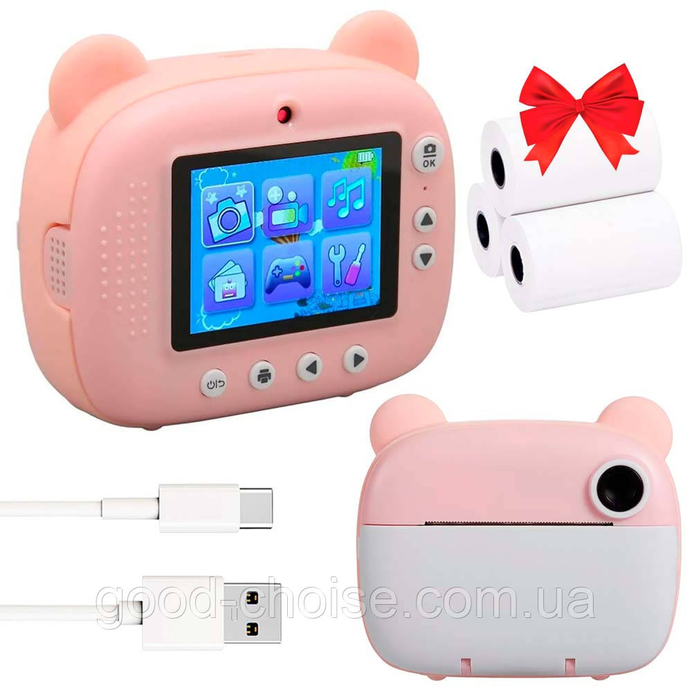 Дитячий фотоапарат + Подарунок Термопапір для міні принтера 3шт / Дитячий цифровий фотоапарат, фото 1