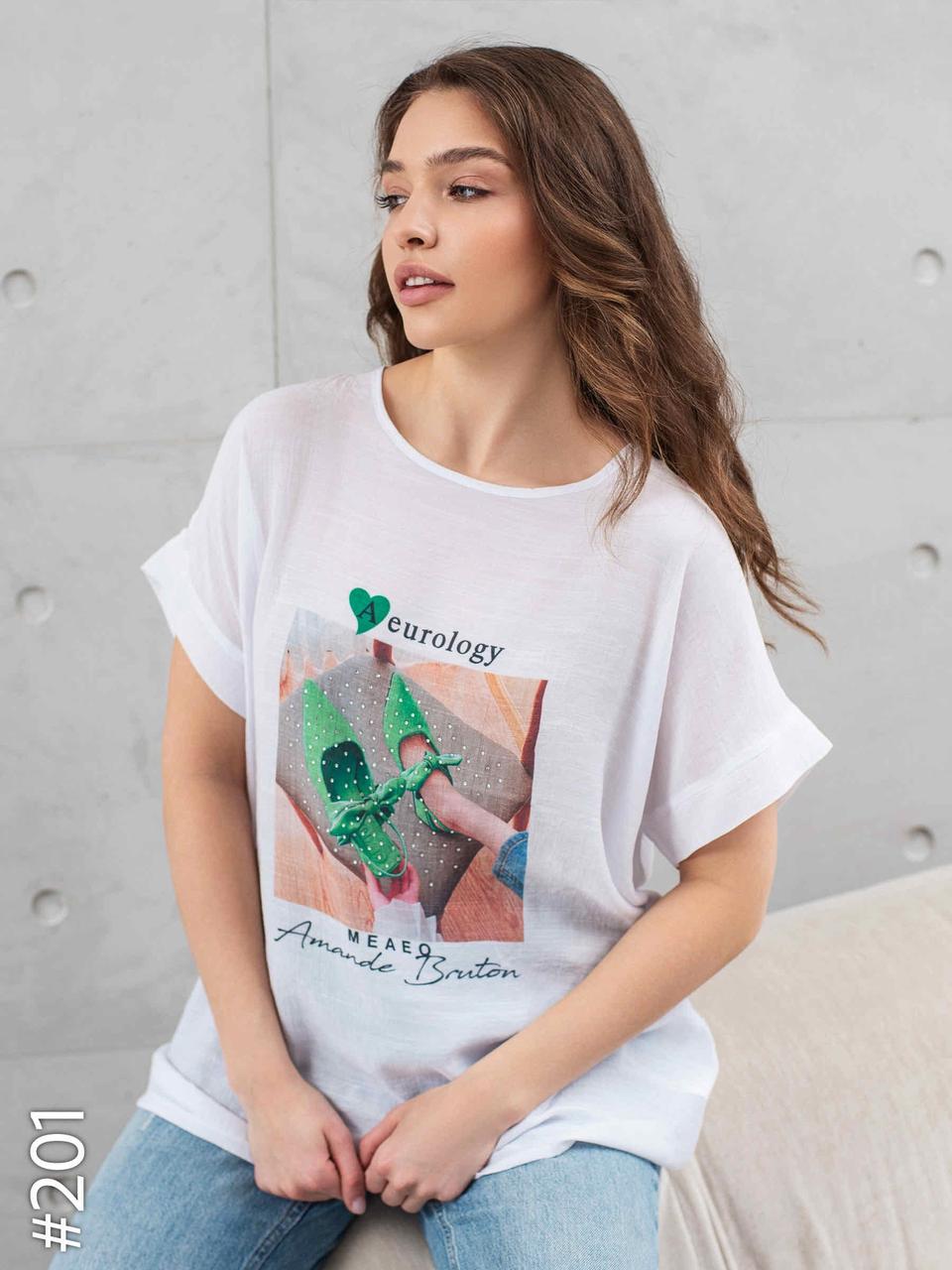 Футболка жіноча, картинка туфлі XL-4XL льон