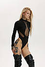 Жіноче чорне боді Кейлі під горло з вирізами Кофта з довгим рукавом, фото 2