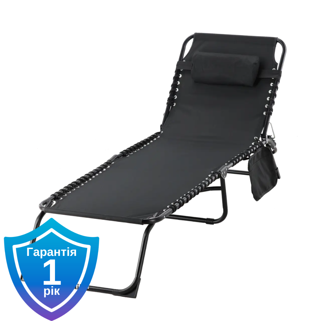 Складаний шезлонг для саду та пляжу 190 x 58 x 30 cm Garden Line LEZ2777 чорний