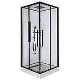 Душовий бокс 90х90х210 см INSANA Kira низький квадратний піддон розсувні двері чорний профіль, фото 2