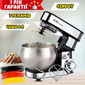 Потужний кухонний міксер тістоміс Top Kitchen 4200 Вт планетарний тістоміс 6 л з вінчиком металева чаша