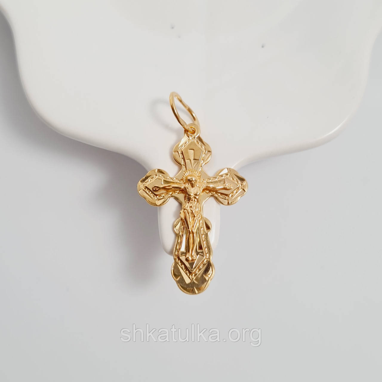 Хрестик позолочений з розп'яттям і написом Спаси і Збережи