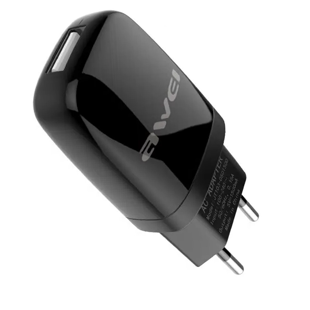 Блок — зараджений адаптер мережевий AWEI Small Portable C-821 вихід 1 USB 2A чорний, фото 1