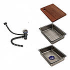 Кухонна мийка Kraft 6845 дошка/сифон/кошик/дозатор/ополіскувач для склянок і кран витяжним виливом, фото 4