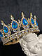 Корона з бірюзовим камінням Swarovski Золото 12.5х5.5 см Весільна корона з камінням, фото 4